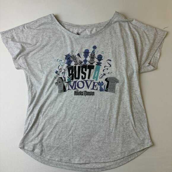 Disney Haunted Mansion Shirt Womens Medium Gray Bust A Move Graphic Tee Party - Picture 1 of 10